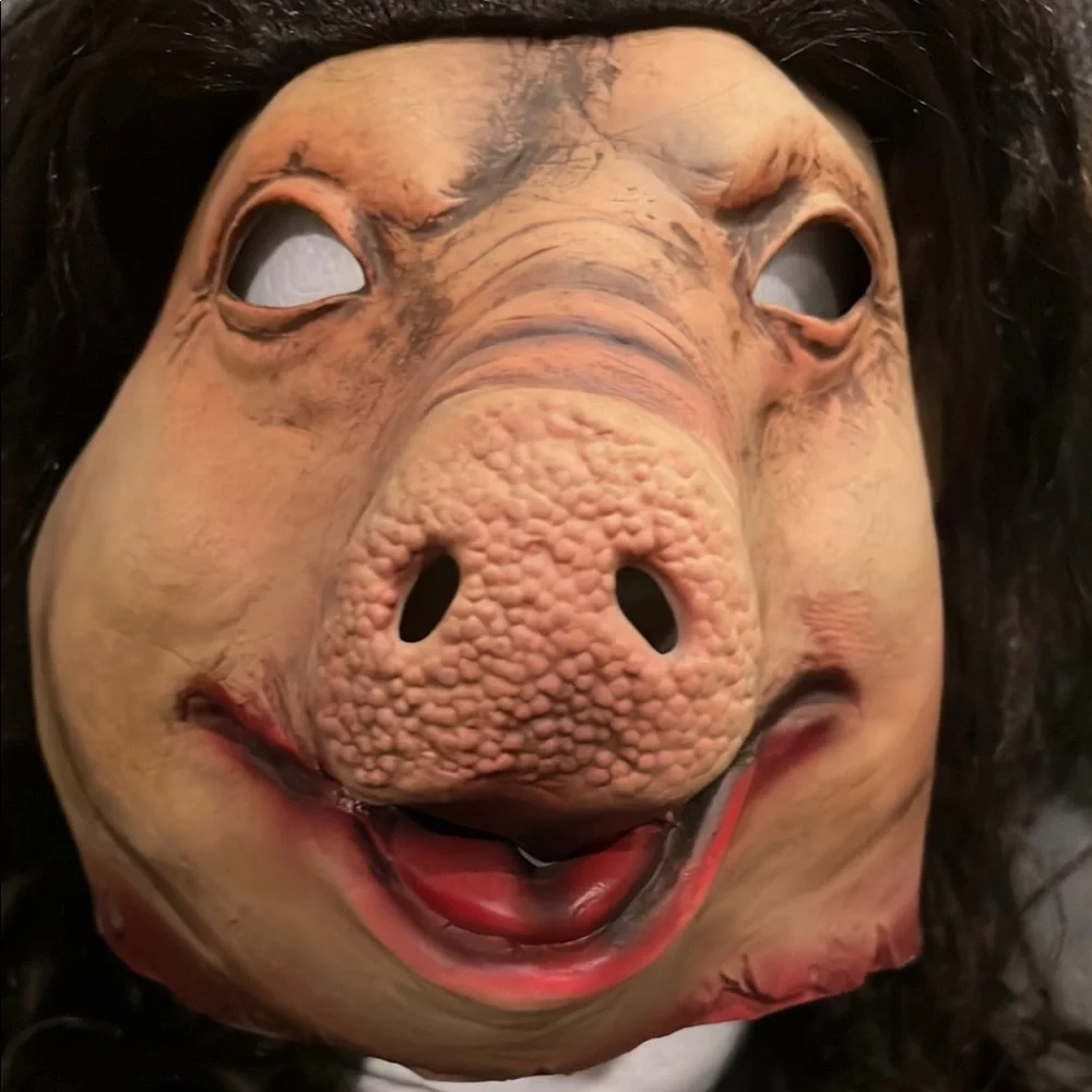 Halloween Realistic Pig Mask with Black Hair